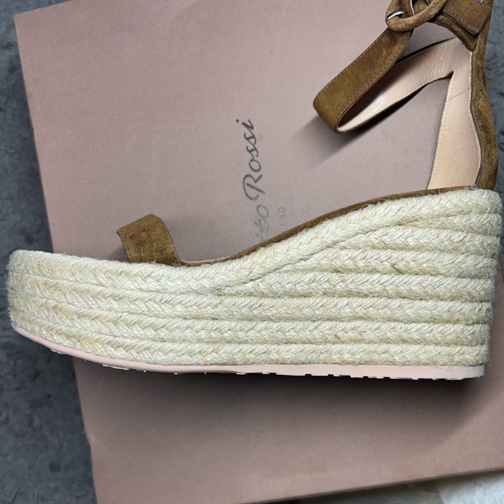 Size 37.5 Suede Espadrille Wedge Sandals In Brown by Gianvito Rossi